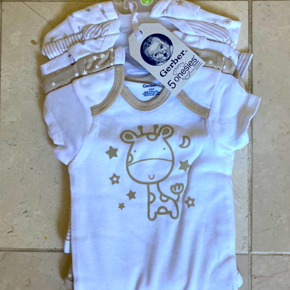 Gerber onesies, set of 5, size 6-9 months. New with tags!